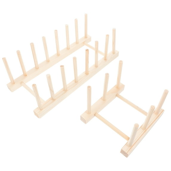 RENACLIPY Kitchen Storage Rack Set of 2 Beige Wood Plate Holders for Efficient Kitchen Organization