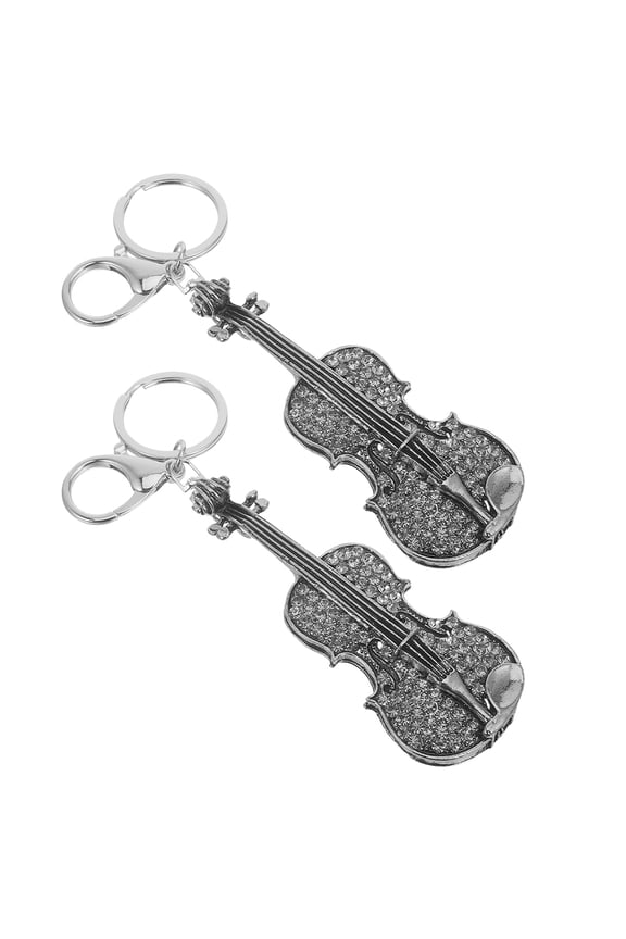 2 Pcs Tiny Violin Key Chain Mini Keychain Train Toys Kit Sucker Sticks Man Silver