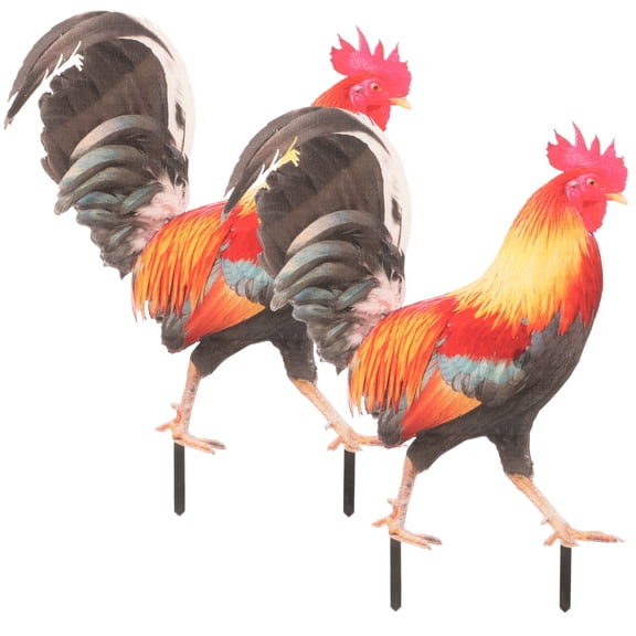 Zehuanyu 2Pcs Yard Rooster Stake Decor Ground Inserted Rooster Decor Rooster Sign Lawn Decor