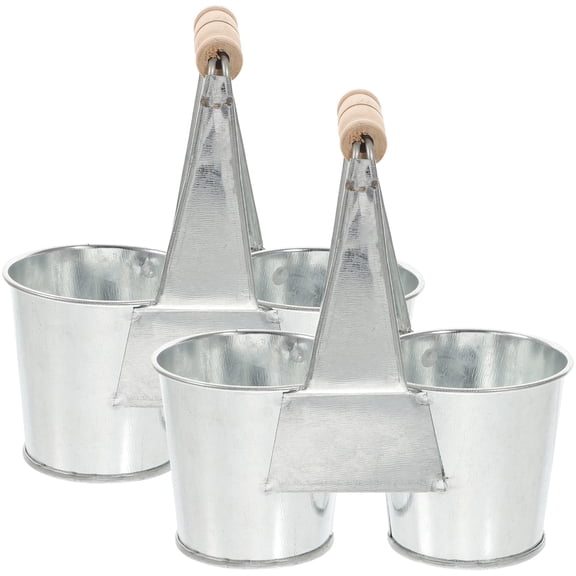 YOSADIER Set of 2 Retro Metal Flower Pots Small Iron Buckets for Plants and Storage Containers