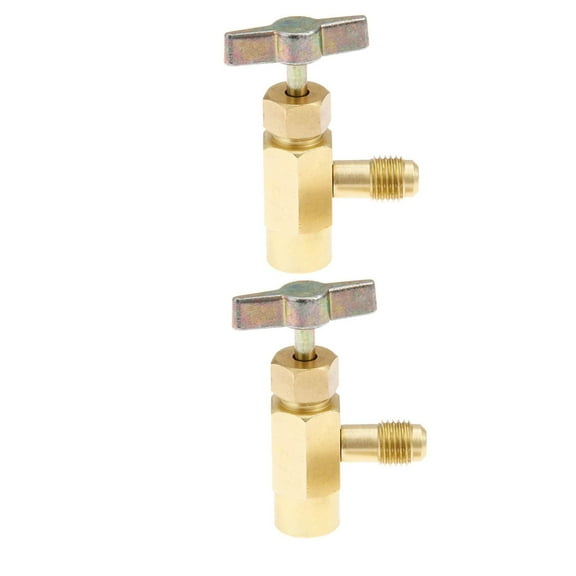 SOPOTUTU 2-Pack Brass Refrigerant Can Tap Valve with Self-Sealing Feature, Golden Finish for AC Systems