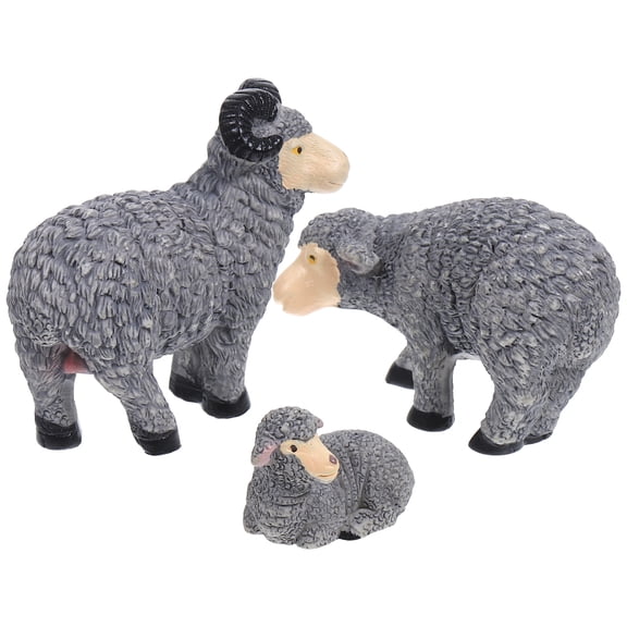 YOSADIER 3pcs Sheep Figurine Decor Grey Resin Garden Decoration Outdoor