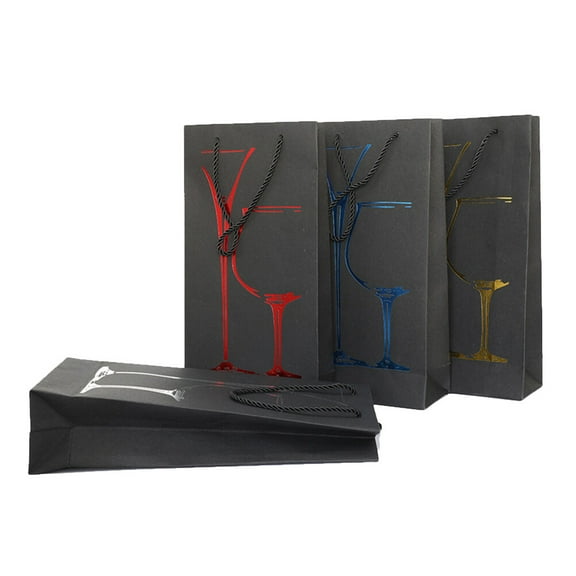 HEMOTON Black Wine Gift Bags for Red Wine 4 Pieces Sturdy Paper Bags Reusable Ideal for Standard Bottles