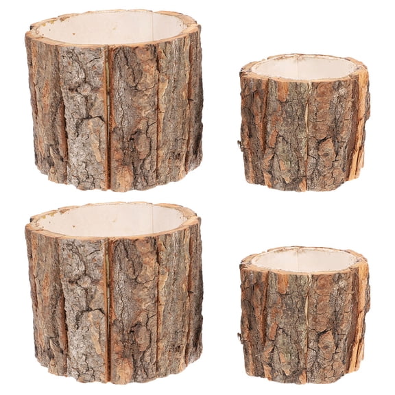 YOSADIER 4Pcs Rustic Flower Pot Bark Succulent Pots Dark Brown Wood Garden Decoration