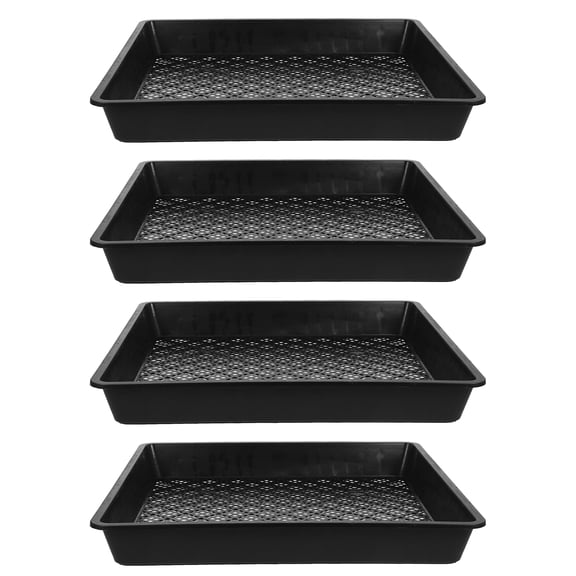 4pcs Starter Trays with Fine Mesh, Black PP Plastic, Ideal for Kitchen Gardening and Plant Propagation