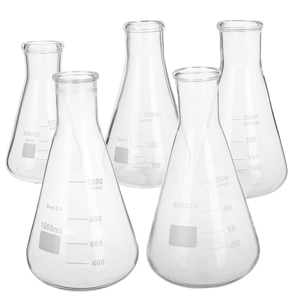 Zehuanyu 5pcs Borosilicate Glass Erlenmeyer Flask Ideal For Laboratory Experiments And Heat Resistant Ideal For Scientific Research 50ml 150ml 250ml 500ml 1l