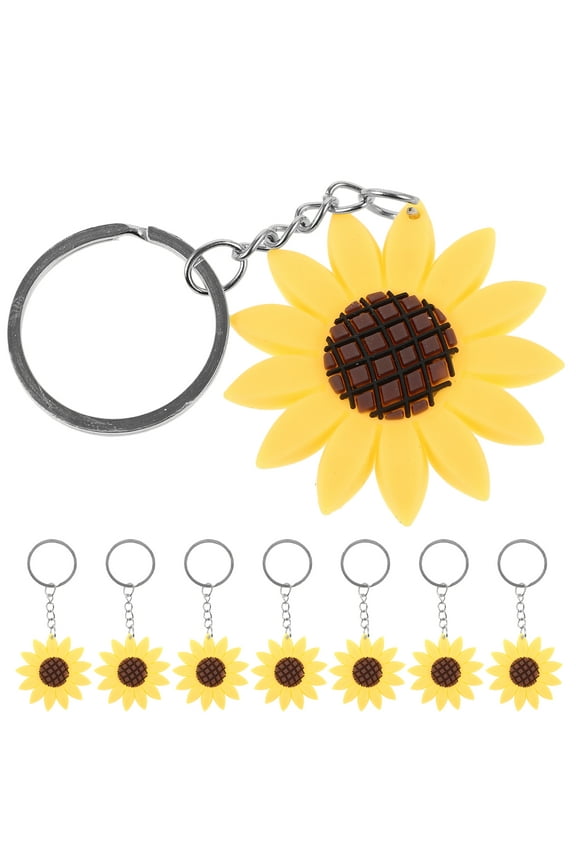 8Pcs Yellow Sunflower Keychain Set Unique Key Holders for Keys and Bag Accessories