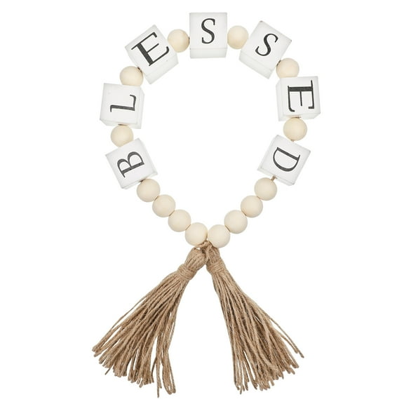 DEEPCRAFF Farmhouse Decorative Wood Beads with Tassel for Interior Room Decor, 1 Set Rustic Home