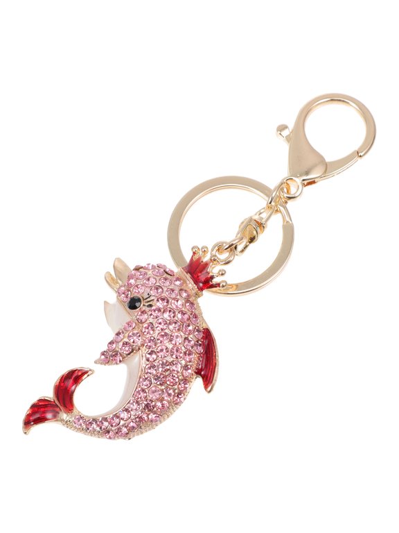 Unique Metal Rhinestone Dolphin Keychain Pink for Decor 1Pc