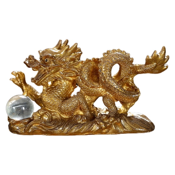 EXHUMKY Golden Dragon Resin Sculpture Decorative Art Piece for Home Decor, Compact Size 70.5 x 25.4 x 25.4 cm