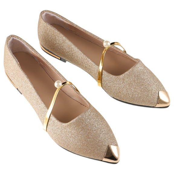 Zehuanyu Gold Heels for Women Chunky Casual Pearl Pumps Bride Miss