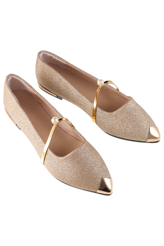 Gold Heels for Women Chunky Casual Pearl Pumps Bride Miss