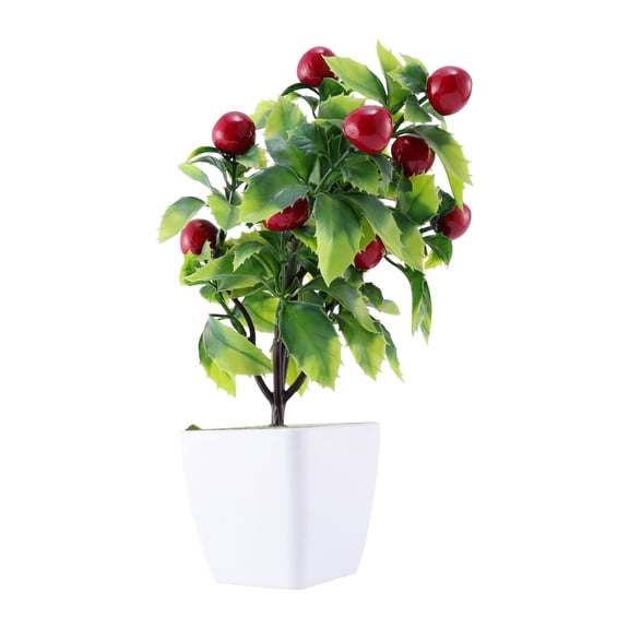 SOPOTUTU Desk Bonsai Tree Simulation Cherry Flowerpot Green 1Pcs 11.8x3.5in