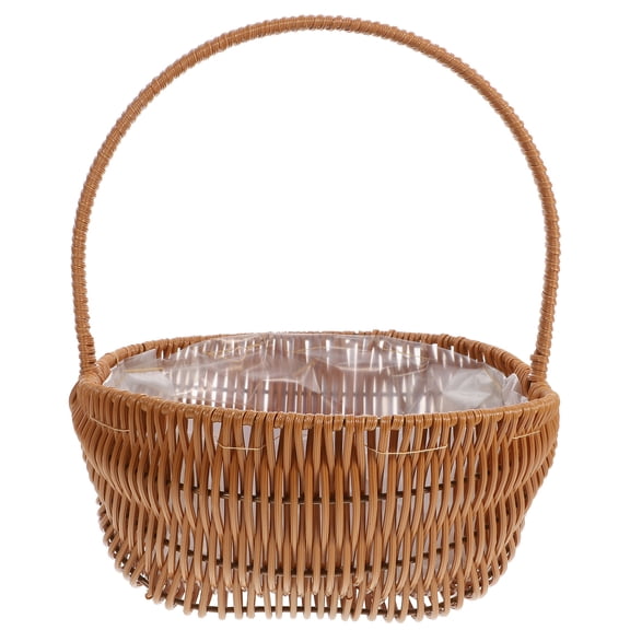 Zehuanyu Imitation Rattan Flower Arrangement Basket Artificial Flower Basket Gift Flower Basket with Handle and Plastic Liner