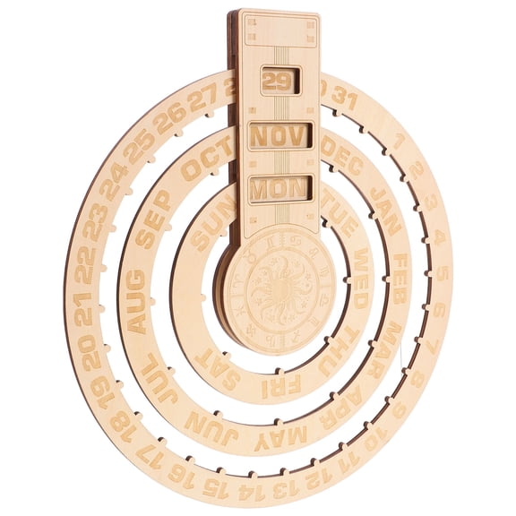 Zehuanyu Manual Rotating Calendar Wooden Perpetual Circular Desk Office Khaki