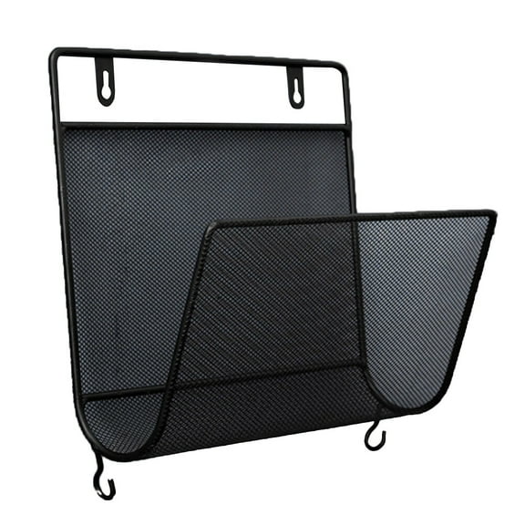 Zehuanyu Nordic Style Wall Mounted Rack Iron Bended Mesh Magazine Carrier Shelf Creative Book Album Holder with Small Hooks for Home Office Shop (Black)