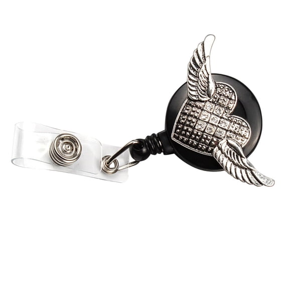 Zehuanyu Retro Wing Shaped Round Rhinestone Clips ID Sleeve Telescopic Buckle Retractable ID Badge Reel Clips Easy Pull Buckle Clip (White)