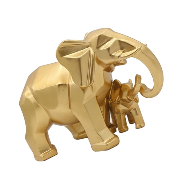 Zehuanyu Simulation Animal Elephant Family Shape Resin Ornament Gift Desktop Adornment Sculpture for Home Office Garden (Golden)