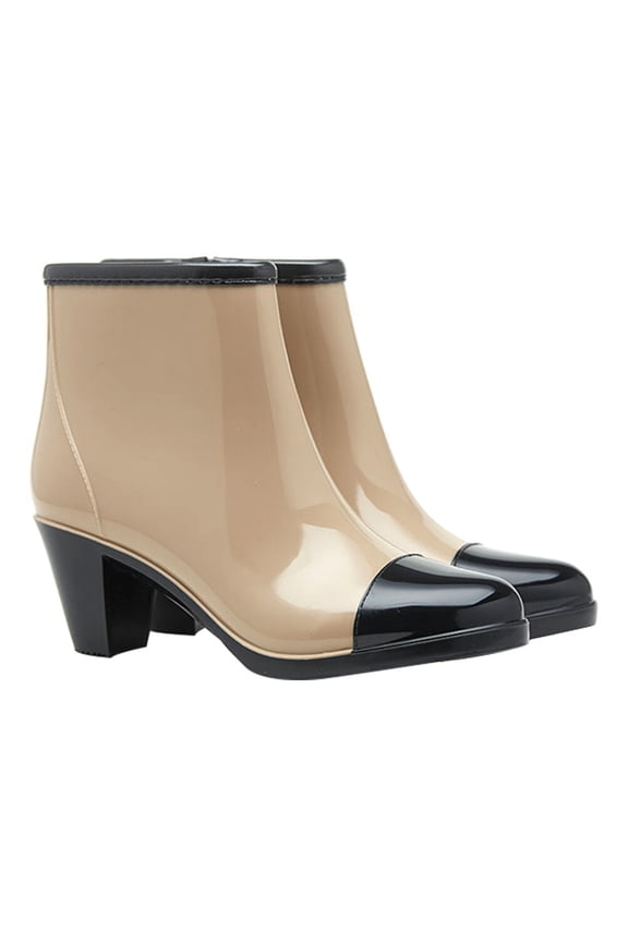 Women's Water Boots Shoes Block High Heels Short Miss Black