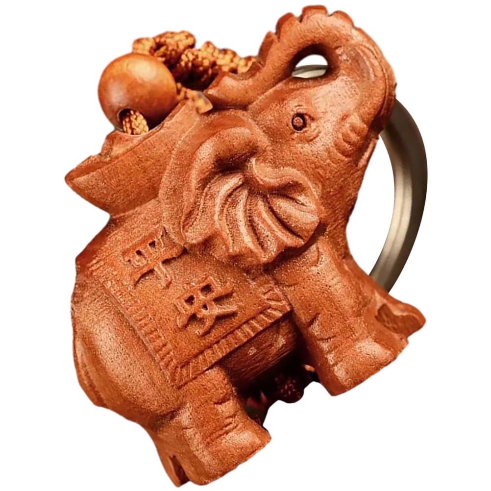 Zehuanyu Wood Carving Keychain Novelty Feng Shui Keychains Elephant ...