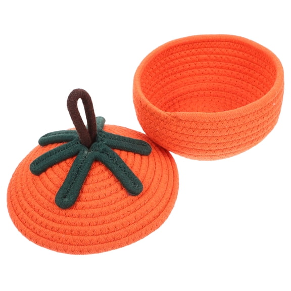 COOPHYA Orange Cotton Rope Woven Pumpkin Basket with Lid for Decorative Storage and Organization