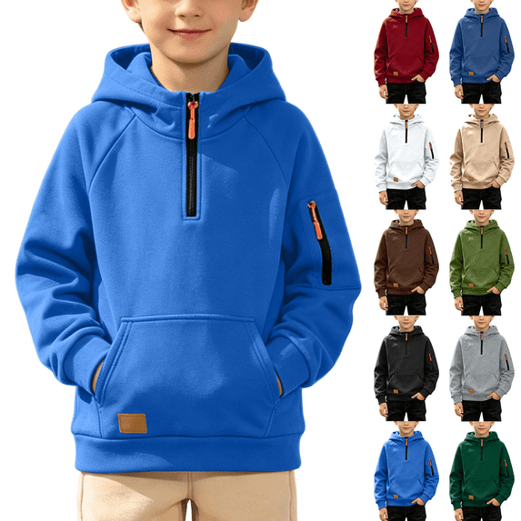 Zeijnsda Kids Boys Hoodies Fashion Sporty Long Sleeves Sweatshirts Children Youth Leisure Everyday Wear Hooded Tops for 4-15 Years