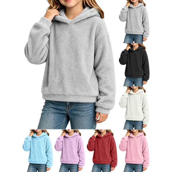 Zeijnsda Kids Girls Winter Hoodies Thicked Fleece Warm Hoodies for Children Home Wear Soft Pullover Sweatshirts Loose Long Sleeves Outerwear for 4-15 Years