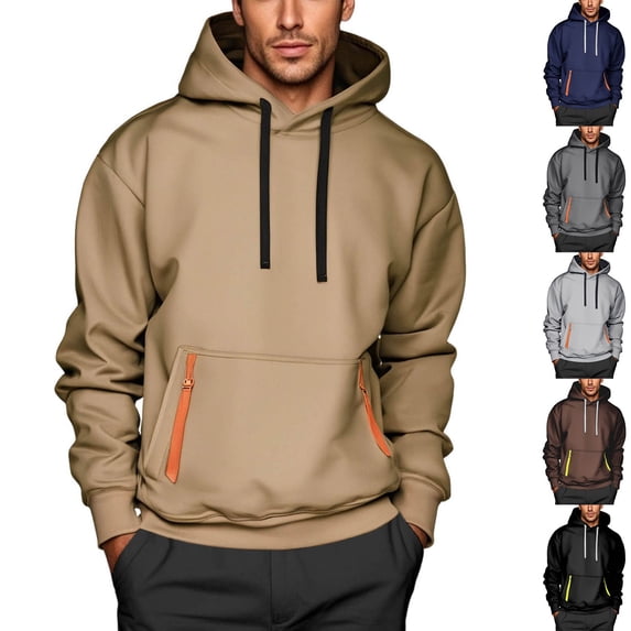 Zeijnsda Mens Comfort Hoodies Solid Color Relaxed Sweatshirts Jackets Drawstring Hooded Sports Tops Casual Long Sleeved Hoodies with Pocket