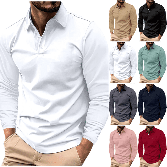 Zeijnsda Mens Long Sleeved Shirts Spring Summer Casual Daily Men Tops Classic Lapel Button Down Shirts Solid Color Thin Basic Blouse for Outdoor & Work Commuting