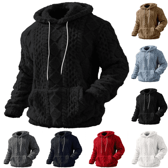 Zeijnsda Mens Winter Hoodies Men's Thicked Fleece Warm Hoodies Soft Fleece Sweatshirts Solid Outerwear for Leisure Lougewear
