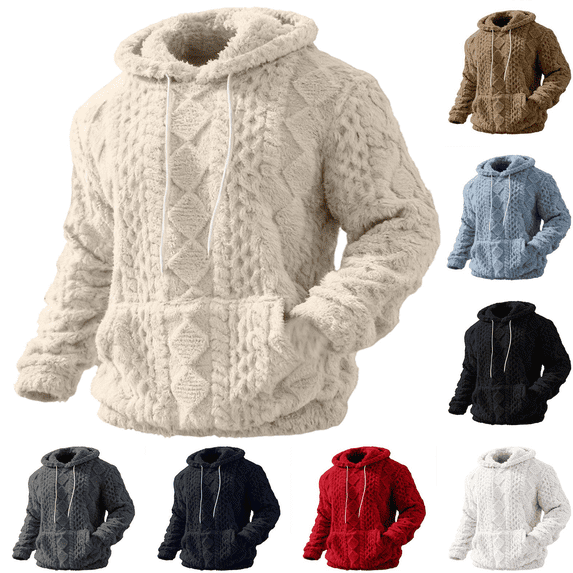 Zeijnsda Mens Winter Hoodies Men's Thicked Fleece Warm Hoodies Soft Fleece Sweatshirts Solid Outerwear for Leisure Lougewear