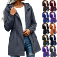 thumbnail image 1 of Zeijnsda Outdoor Jackets for Women Autumn Winter Zip-Up Midi Jackets Sporty Outfits Hooded Coat Waist Drawstring Pockets Warm Outerwear, 1 of 7