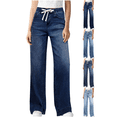 thumbnail image 1 of Zeijnsda Straight Leg Jeans for Women High-Waist Elastic Drawstring Denim Pants Vintage Solid Color Baggy Jeans Trendy Wide‑Leg Denim Long Pants for Fall Daily Outings, 1 of 9