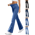 thumbnail image 1 of Zeijnsda Womens Baggy Jeans Womens Solid Color Stretch Flared Denim Pants Elastic High Waisted Stylish Flared Jeans with Pockets, 1 of 9