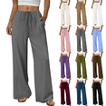 thumbnail image 1 of Zeijnsda Womens Casual Pants Spring Summer Thin Comfy Long Pants Solid Color Loose Straight-Leg Trousers Drawstring Elastic Waist Daily Outings Trousers with Pockets, 1 of 3