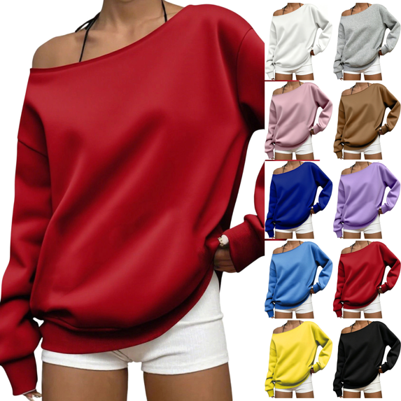 Zeijnsda Womens Fashion Sweatshirts Spring Summer Lightweight Loose Sweatshirts Trendy One Shoulder Long Sleeves Tops for Casual Vacation Outfits