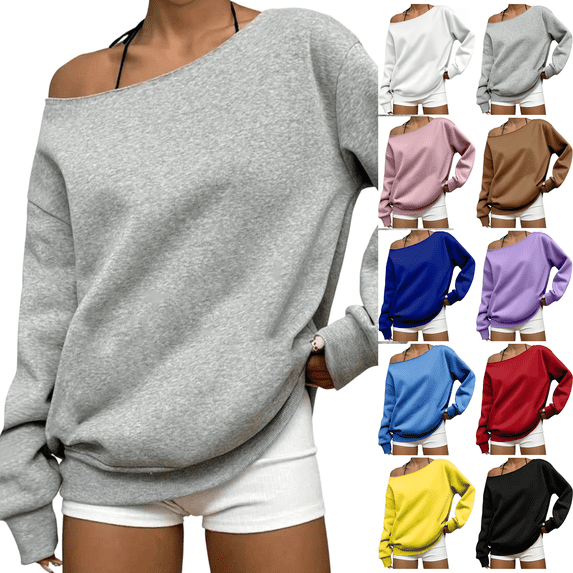 Zeijnsda Womens Fashion Sweatshirts Spring Summer Lightweight Loose Sweatshirts Trendy One Shoulder Long Sleeves Tops for Casual Vacation Outfits