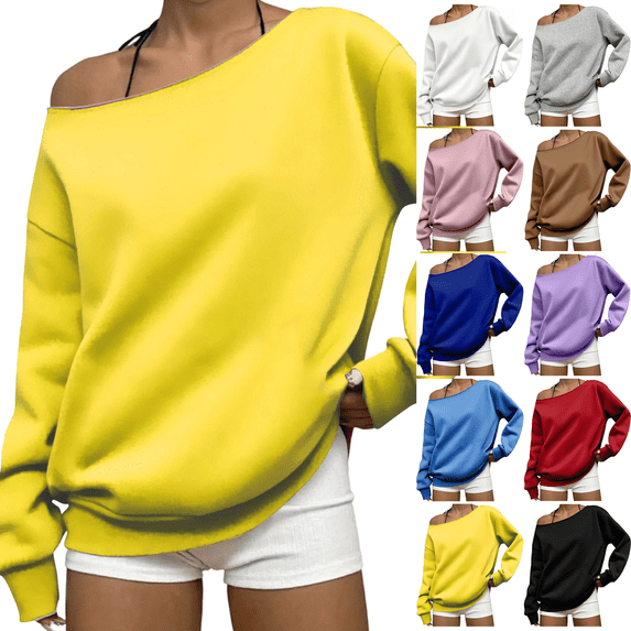 Zeijnsda Womens Fashion Sweatshirts Spring Summer Lightweight Loose Sweatshirts Trendy One Shoulder Long Sleeves Tops for Casual Vacation Outfits