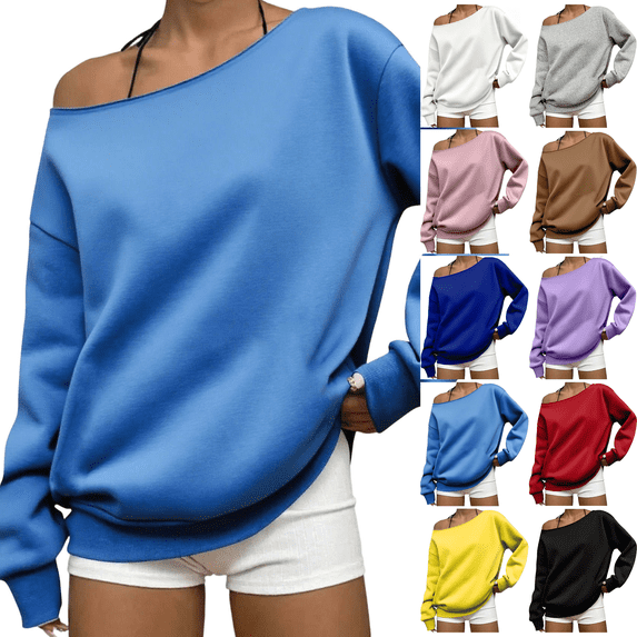 Zeijnsda Womens Fashion Sweatshirts Spring Summer Lightweight Loose Sweatshirts Trendy One Shoulder Long Sleeves Tops for Casual Vacation Outfits