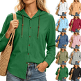 thumbnail image 1 of Zeijnsda Womens Hooded Coats Women's Thin Comfy Loose Hooded Cardigan Solid Color Cotton Linen Daily Outings Hoodies Fashion Button Long Sleeved Shirts, 1 of 7