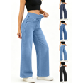 thumbnail image 1 of Zeijnsda Womens Jeans Elastic High-Waisted Jeans Classic Straight Wide-Leg Jeans Stylish Solid Color Multi Pockets Denim Pants for Daily Outings, 1 of 8