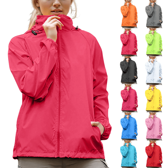 Zeijnsda Womens Sun Protection Jackets Lightweight Hooded Rain Jackets Windbreaker Waterproof Raincoats Packable Long Sleeves Outdoor Zip-Up Coat