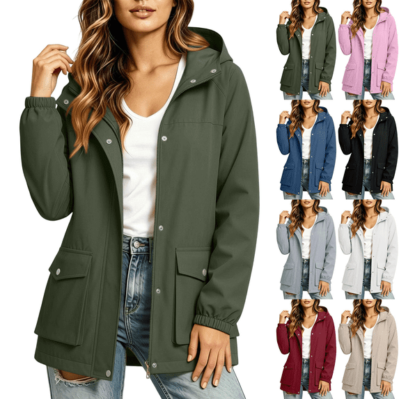 Zeijnsda Womens Warm Jackets Solid Color Long Sleeves Jackets Autumn Winter Mid-Length Outerwear Windproof Hooded Loose Coat with Pockets