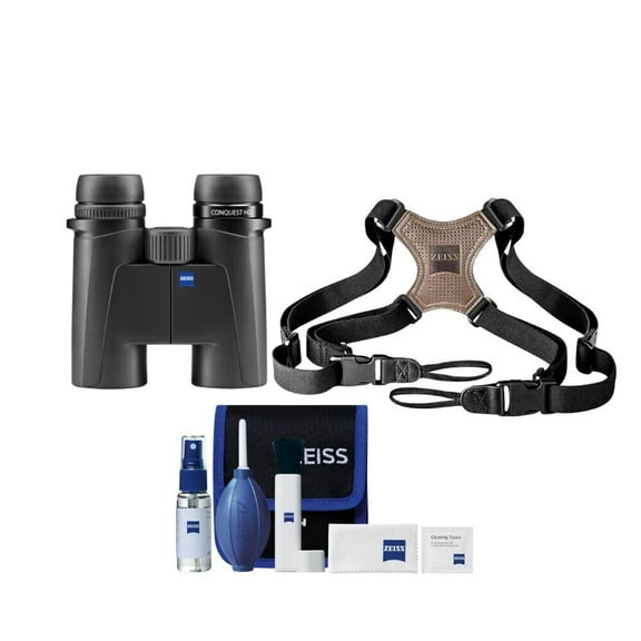 Zeiss Conquest HDX 10x32 Binocular with 90 Percent Light Transmission and Rugged Design (Black) Bundle with Zeiss Binocular Comfort Carrying Strap and Zeiss Lens Cleaning Kit (3 Items)