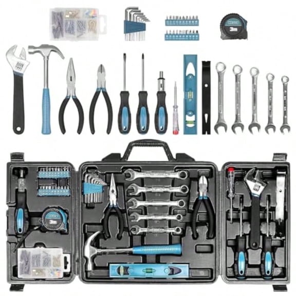 Zeite Tool Kit for Home 144 Piece Hand Tool Set with Storage Box General Basic Repair Tool Set with Hammer Pliers Wrenches Voltage Tester Measure Tape Screwdriver Bits