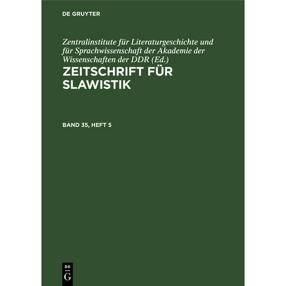 Zeitschrift Für Slawistik. Band 35, Heft 5, (Hardcover)