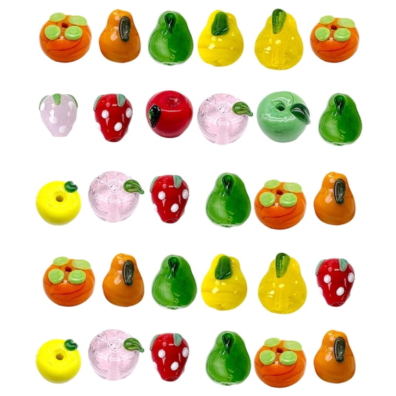 Zeiwohndc 10/20/30Pcs Hand Painted Glass Beads Fruit Themed Glass Beads with Hole