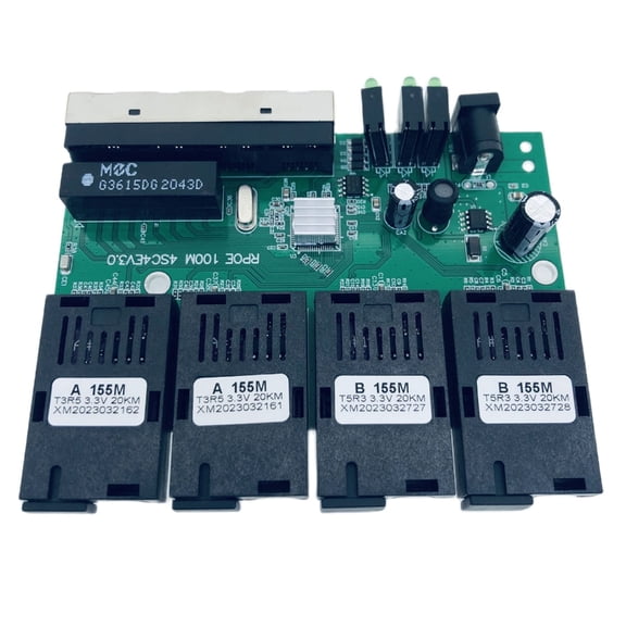 Zeiwohndc 100M Reverse Ethernet Fiber Switcher 4 RJ45 4F4E Optically Media Converter