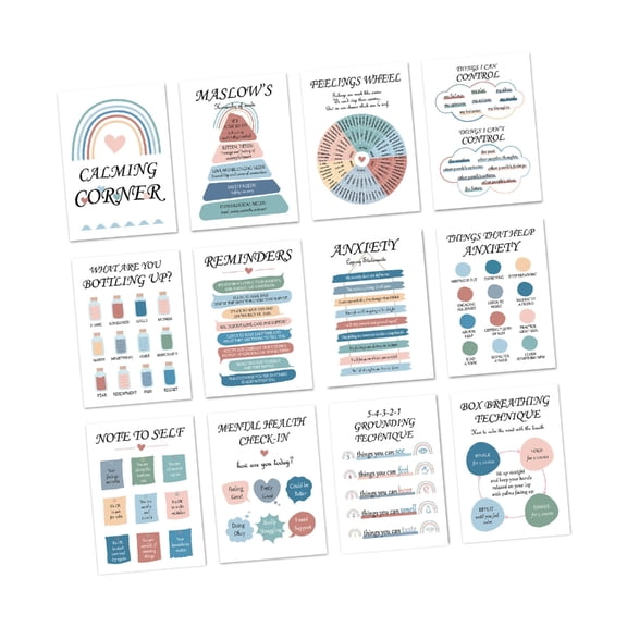 Zeiwohndc 12 Sheets Calming Corner Posters Mental Wellness Posters Mental Health Chart