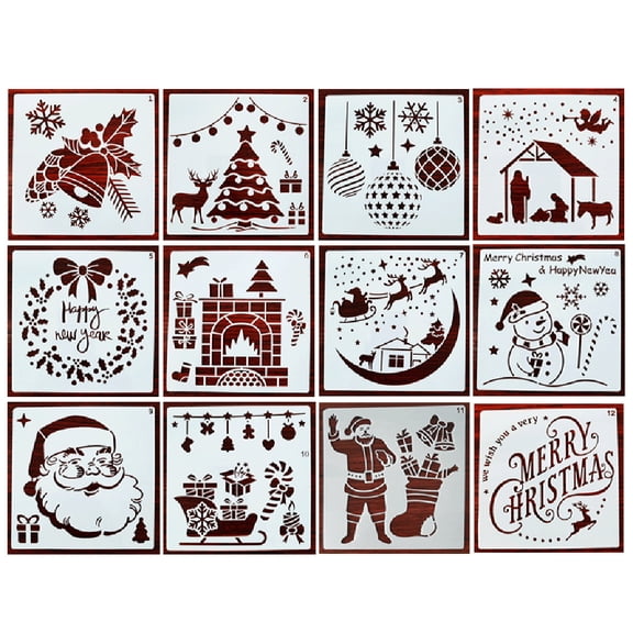 Zeiwohndc 12Pcs Multi-purpose Large Christmas Painting Stencils Kit for Student Children